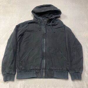 Y2K American Eagle Canvas Hoodie Mens S Gray Chore Workwear‎ Rugged Full Zip